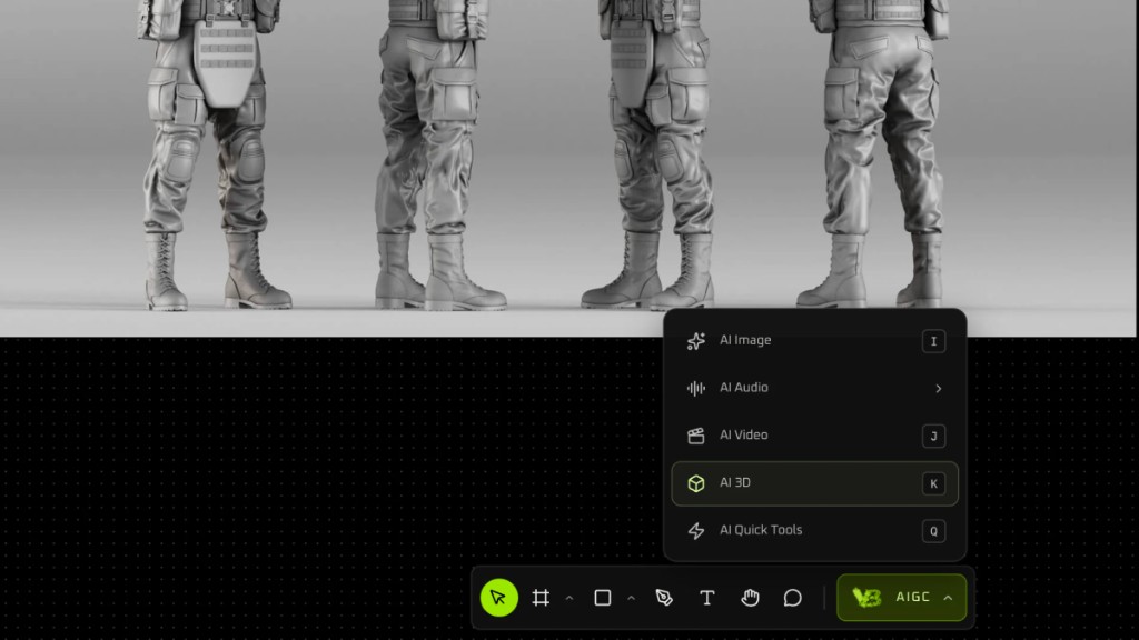 AIGC menu with AI 3D highlighted