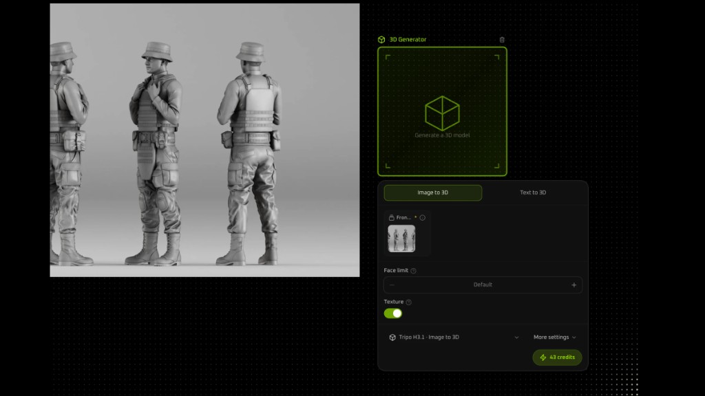 Reference image filled into the Image to 3D slot