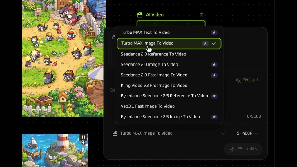 Model menu with Turbo MAX Image To Video selected
