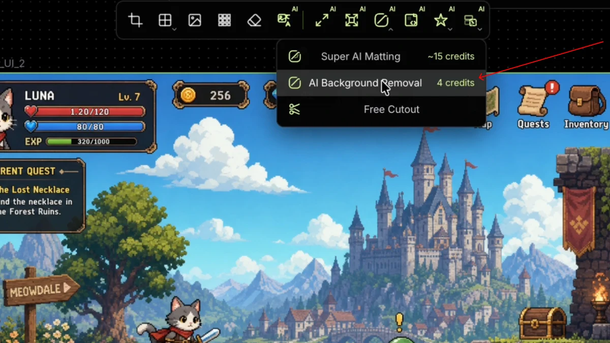 Remove-background menu with AI Background Removal selected