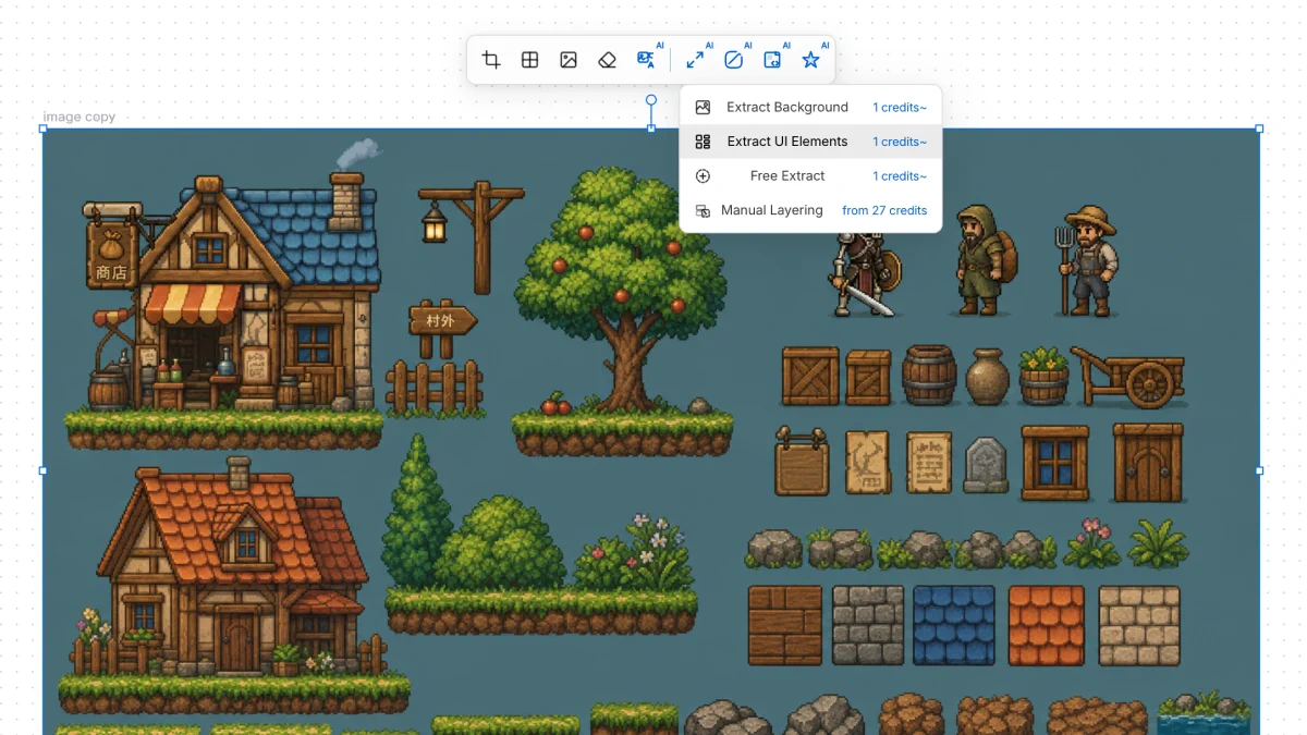Toolbar Extract menu with Extract UI Elements highlighted