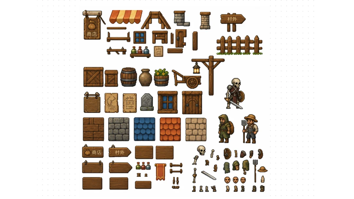 Extracted UI elements assembled on a non-transparent sprite bitmap