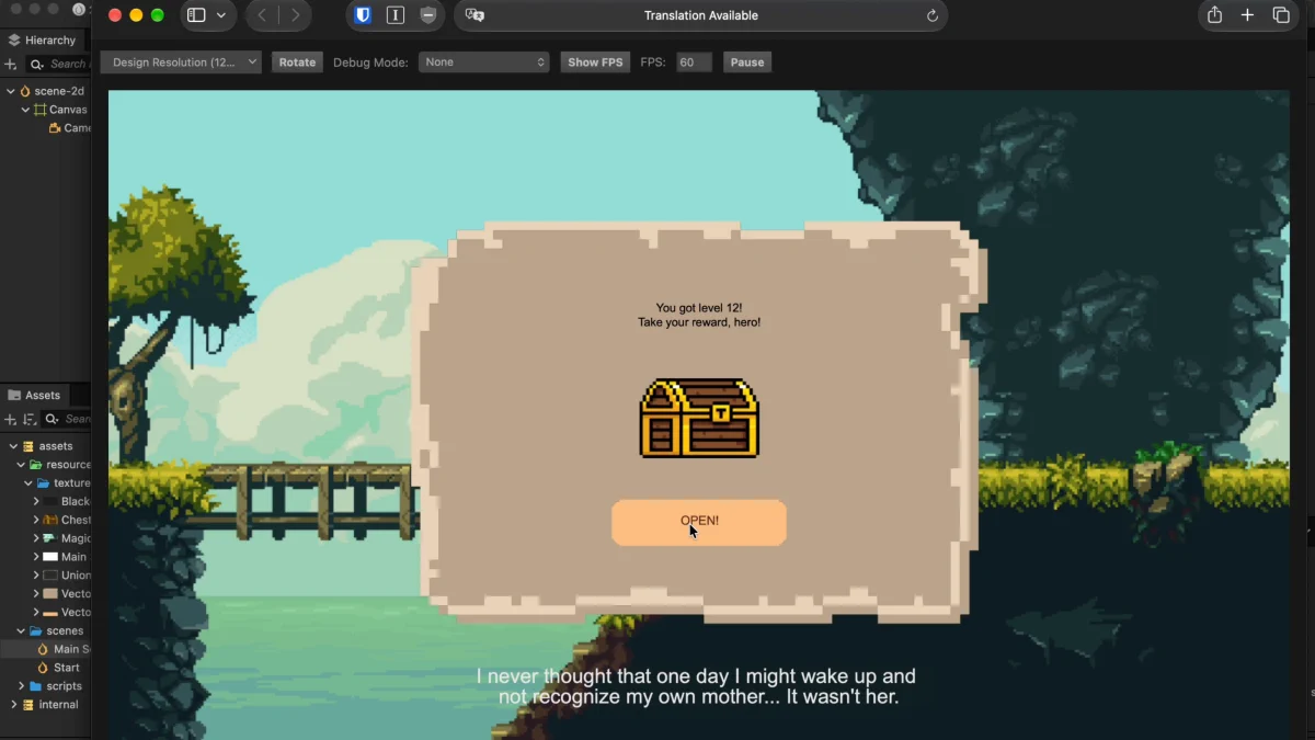 Local web preview of the built Cocos Creator Main Screen