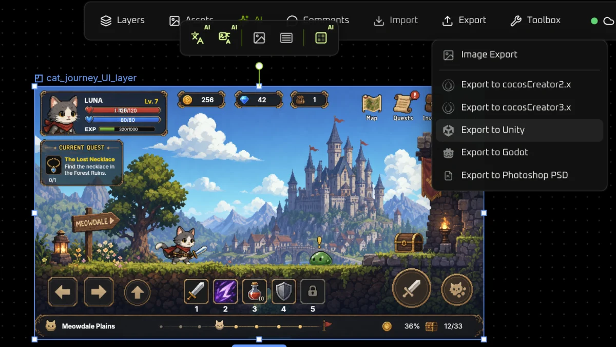 Export menu with Export to Unity highlighted