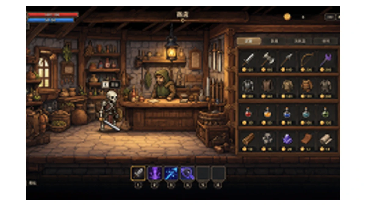 Shop scene with inventory UI before HD Upscale