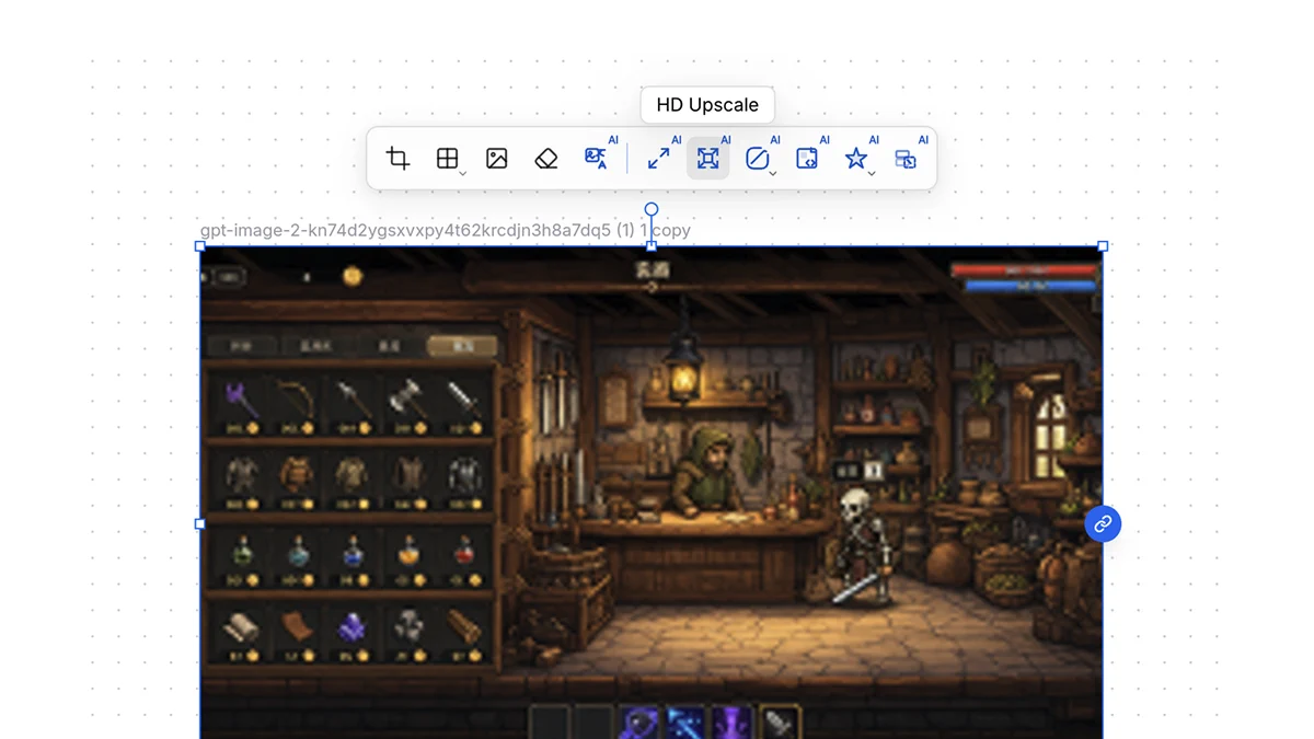 Selection toolbar with HD Upscale highlighted
