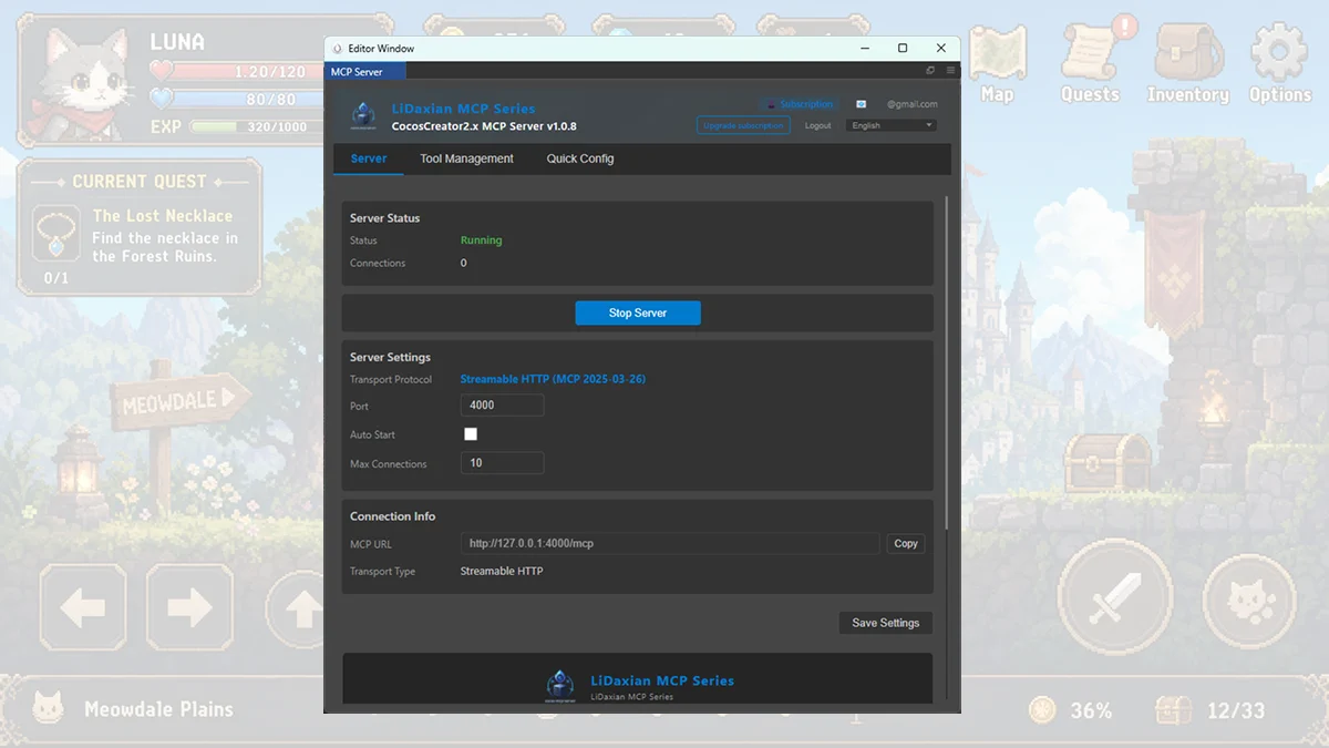 Cocos Creator 2.x MCP Server: Running, port 4000, One-Click Configuration