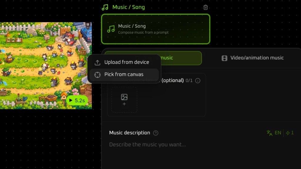 Add-image menu with Pick from canvas