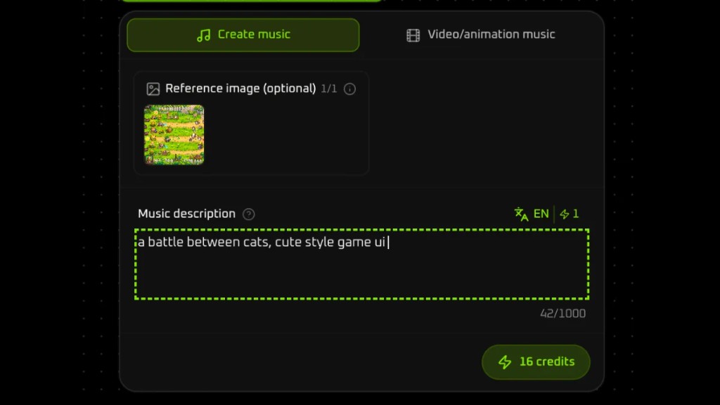 Music description filled in, with the garden plate as the reference