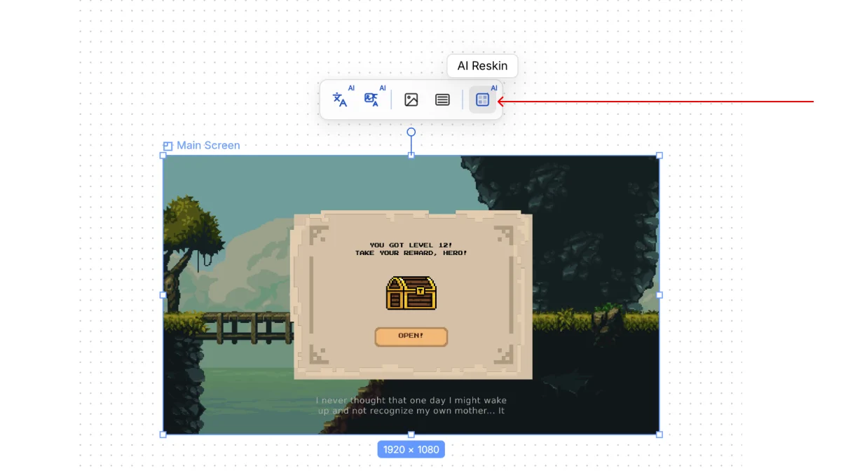 Main Screen selected with AI Reskin highlighted on the far-right selection toolbar