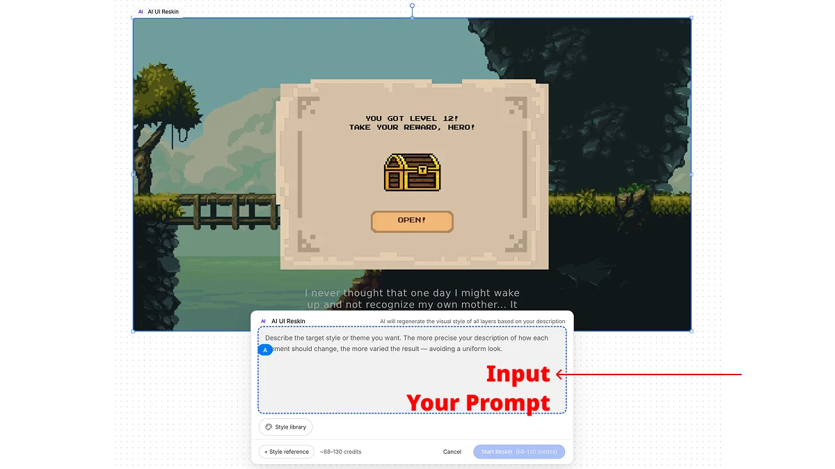 AI UI Reskin dialog with the prompt field highlighted