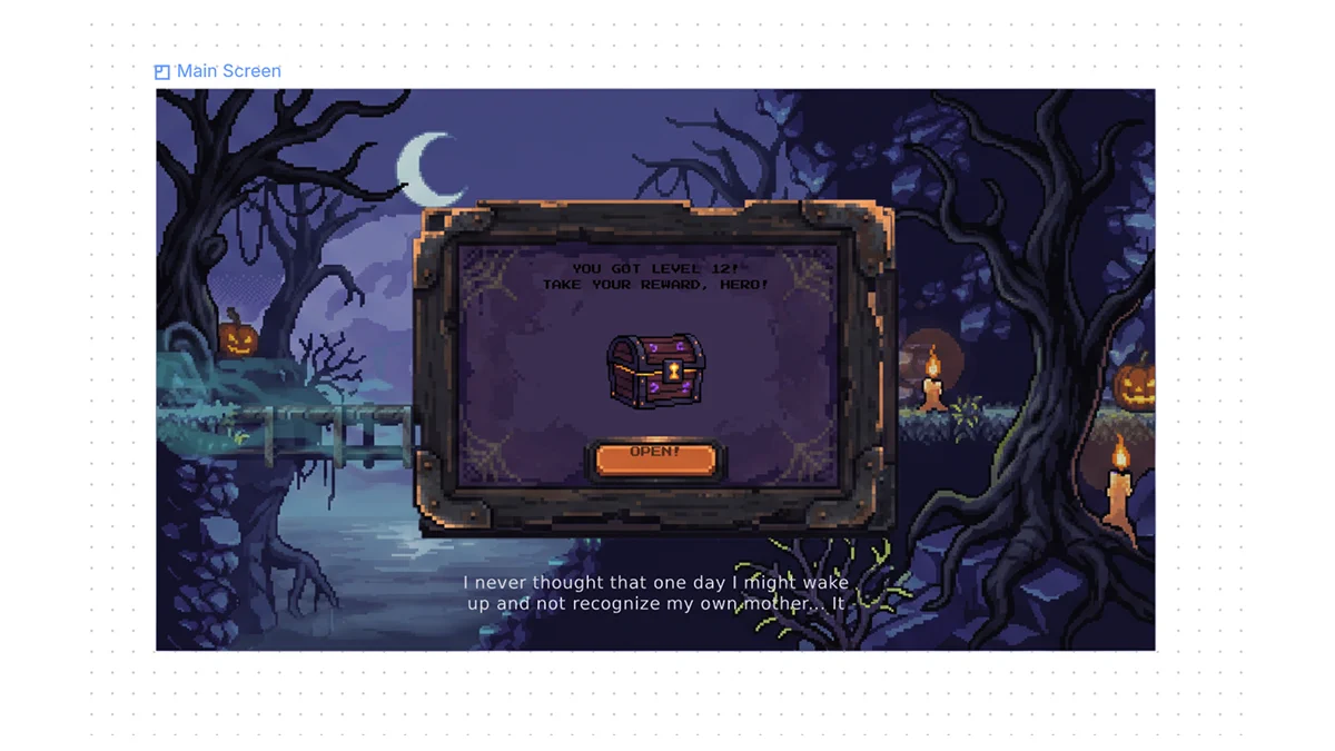 Halloween-themed Main Screen after AI Reskin, with source-colored labels still on the panel