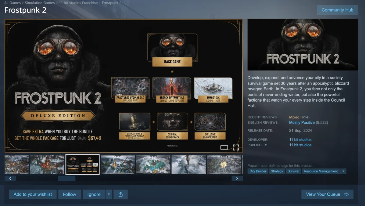 Frostpunk 2 Steam store page reference