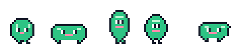 Five pixel-art hop frames in a transparent strip